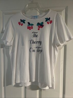 Draper James White Tee with Cherry Neckline